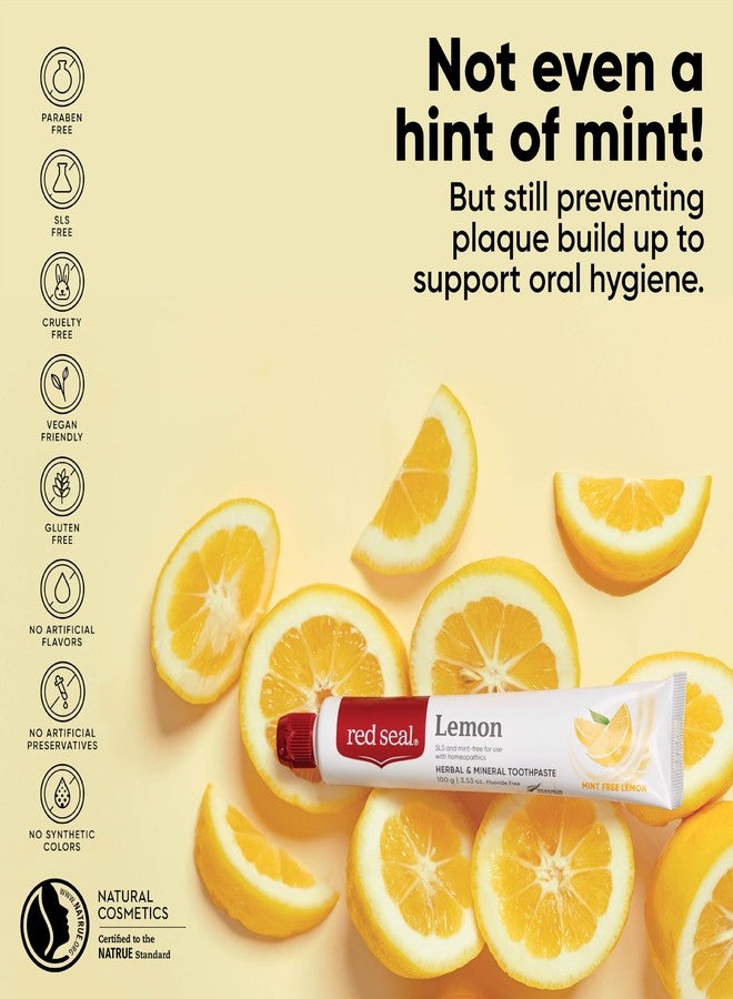 Red Seal Fluoride Free Lemon Toothpaste - Flavored Toothpaste with a Non Mint Taste - Vegan Friendly, Cruelty Free, No Artificial Colors or Flavors, NATRUE Certified Natural, SLS Free, 3.53 oz (2) - Image 2